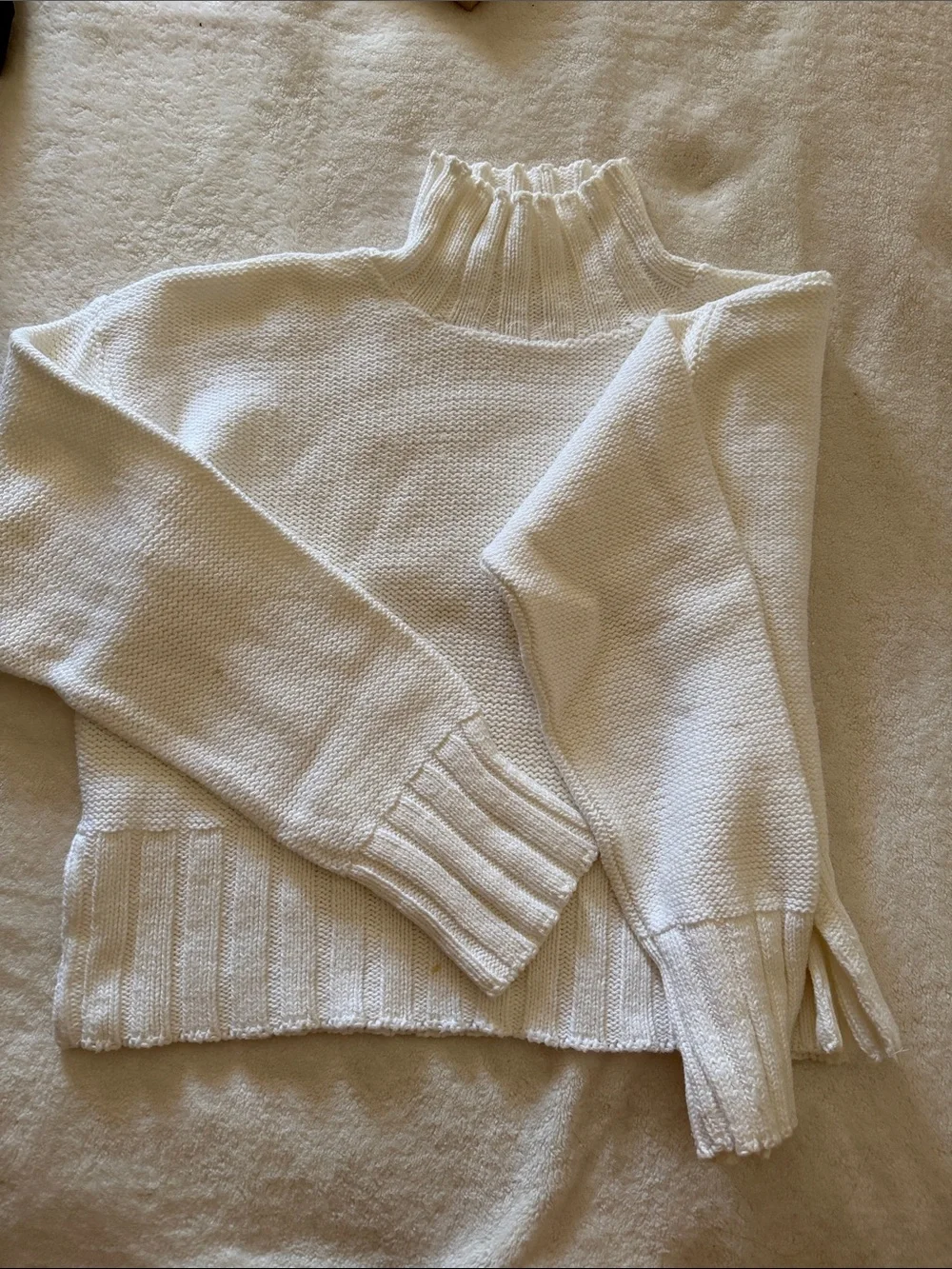 Joan Vass Cream Ribbed Mock-Neck Sweater